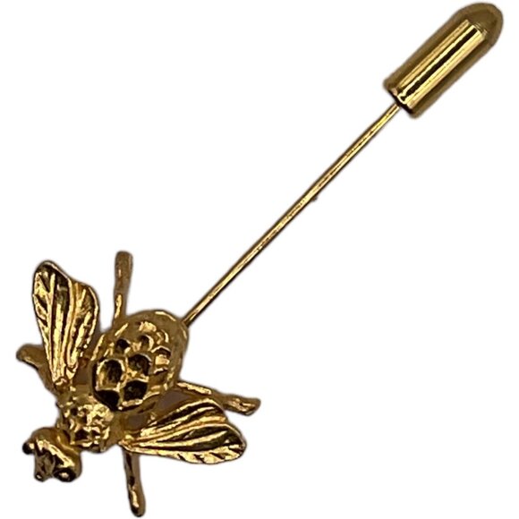 Gold-Tone Bee Stick Pin Brooch Insect Wildlife Jewelry Accessory Secure End Cap - Picture 1 of 4